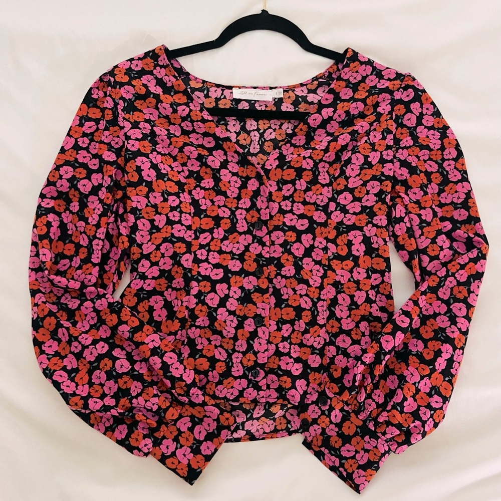All in Favor Floral Blouse Top Button Down